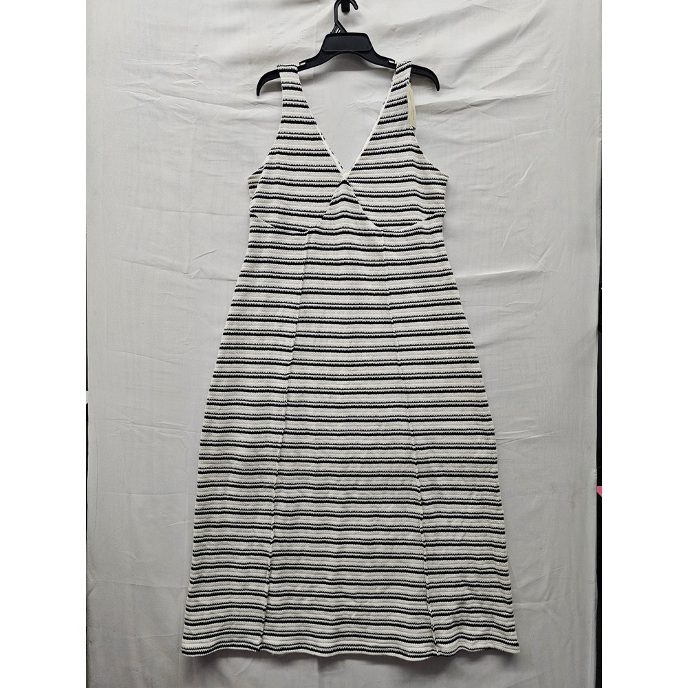 Universal Thread Womens Striped V-Neck Midi Dress Cream Cotton Blend Size XXL